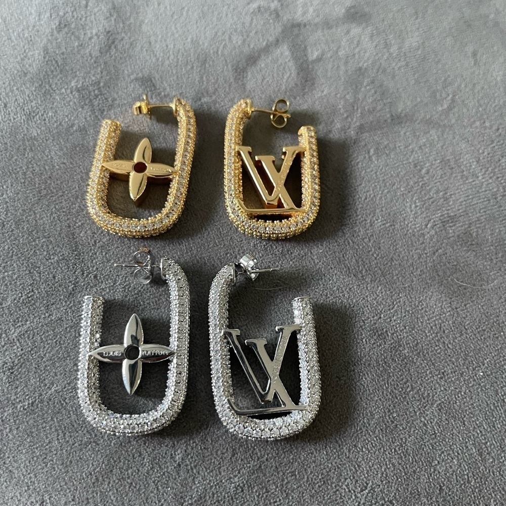 Open U Shaped LV Earrings w/Bling - Picture 2 of 5